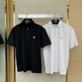 Prada Satin Beaded Floor Zip Polo Shirt White