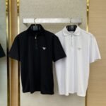 Prada Satin Beaded Floor Zip Polo Shirt Black