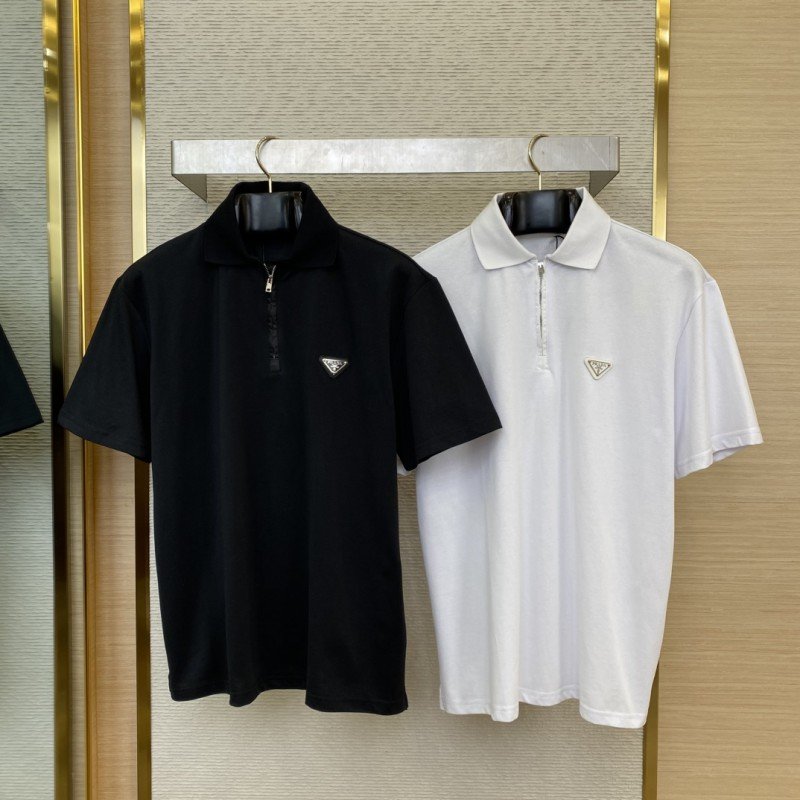 1-228.jpg Prada Satin Beaded Floor Zip Polo Shirt Black - 图片 1