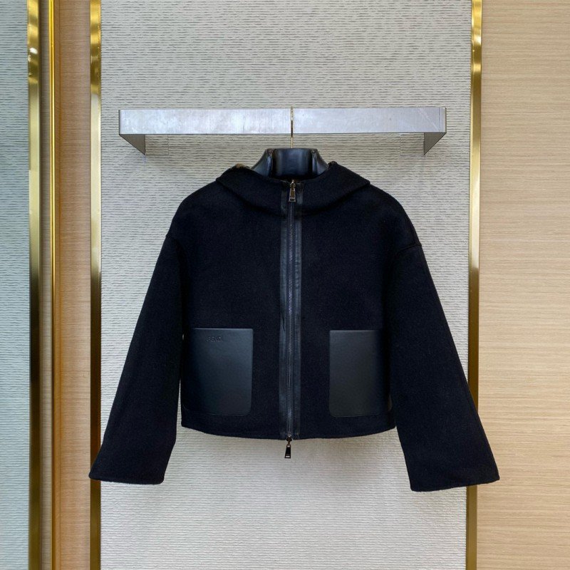 1-3-14.jpg Fendi Old Flower Reversible Cashmere Short Jacket Black - 图片 1