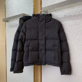 Fendi Double F Full Print Down Jacket Brown