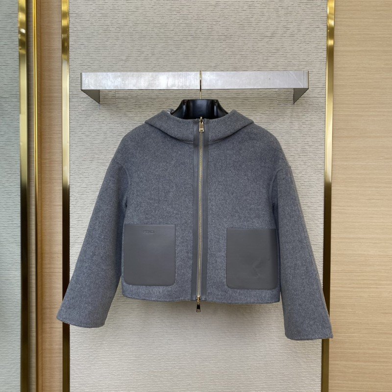 1-4-13.jpg Fendi Old Flower Reversible Cashmere Short Jacket Grey - 图片 1