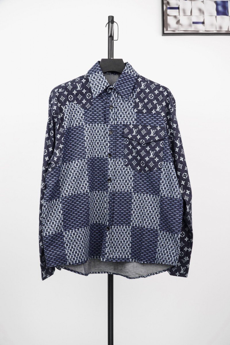 1-54-4.jpg LV Checkered Old Flower Long Sleeve Shirt - 图片 1