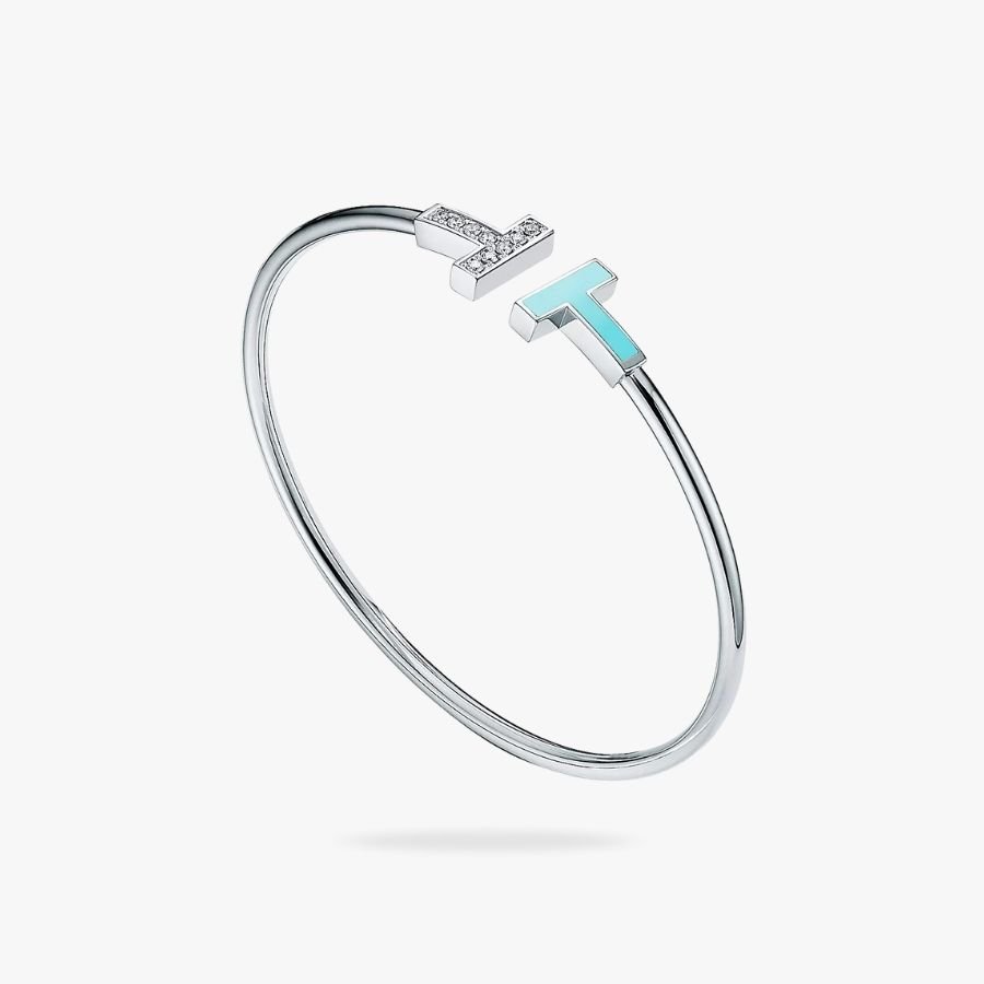 CEL-B-TIF-024.jpg Tiffany and Co TIFFANY T Diamond and Turquoise Wire Bracelet - 图片 1