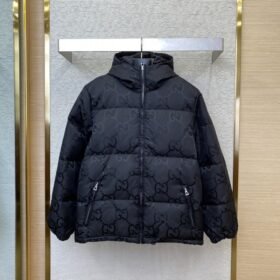 Gucci Jacquard Hooded Down Jacket Black