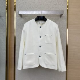 LV turquoise collarless chambray jacket