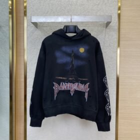 Balenciaga Eiffel Tower Print Hooded Sweatshirt
