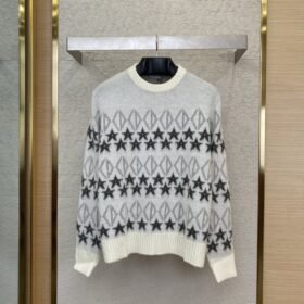 Dior Colour Block Pentagram Jacquard Wool Crew Neck Sweater