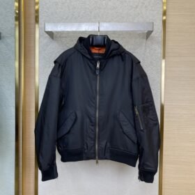 Balenciaga Tape Print Hooded Aviator Jacket