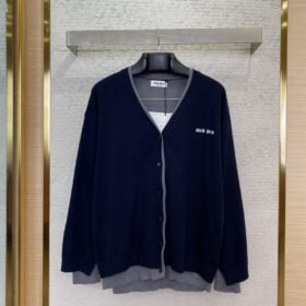 Miu Miu False Two Piece Logo Cardigan Blue