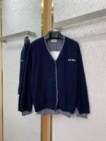 Miu Miu False Two Piece Logo Cardigan Blue - 图片 4