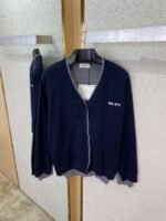 Miu Miu False Two Piece Logo Cardigan Blue - 图片 6