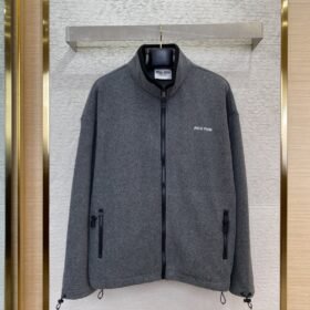 Miu Miu Logo Standing Collar Jacket Grey