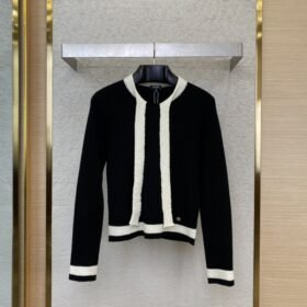 Chanel Ribbon Tie Knit Shirt Black
