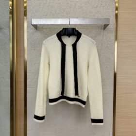 Chanel Ribbon Bow Tie Knit Shirt White