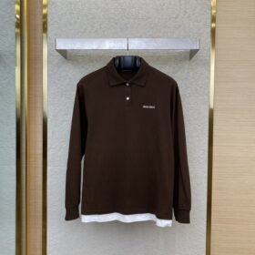 Miu Miu Logo Embroidery Long Sleeve Polo Shirt