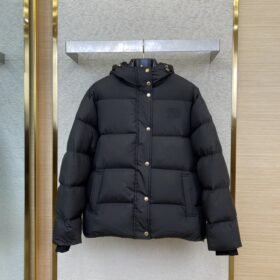 Miu Miu Logo Embroidered Hooded Down Coat Jacket