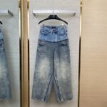 Balenciaga Patchwork Washed Denim Trousers Light Blue