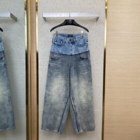 Balenciaga Patchwork Washed Denim Trousers Light Blue