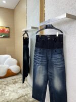 Balenciaga Patchwork Washed Denim Trousers Dark Blue - 图片 3