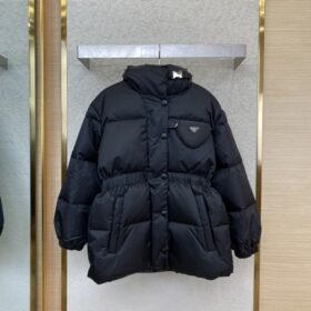 Prada Mid-Length Waisted Triangle Label Down Jacket