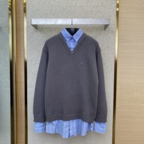 Balenciaga Shirt Patchwork V-Neck Sweater Grey