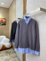 Balenciaga Shirt Patchwork V-Neck Sweater Grey - 图片 3