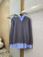 Balenciaga Shirt Patchwork V-Neck Sweater Grey - 图片 5