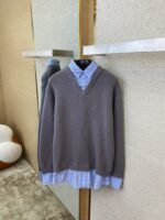 Balenciaga Shirt Patchwork V-Neck Sweater Grey - 图片 7