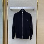 Prada Wool Leather Label Zip Cardigan