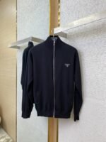 Prada Wool Leather Label Zip Cardigan - 图片 5