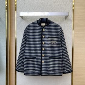 Gucci Thousand Bird Check Coarse Weave Tweed Wool Jacket