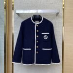 Gucci Badge Logo Tweed Wool Jacket Navy