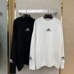 Balenciaga Logo Embroidered Crew Neck Sweater White