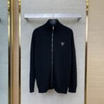 Prada Wool Embroidered Zip Cardigan Black