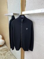 Prada Wool Embroidered Zip Cardigan Black - 图片 7