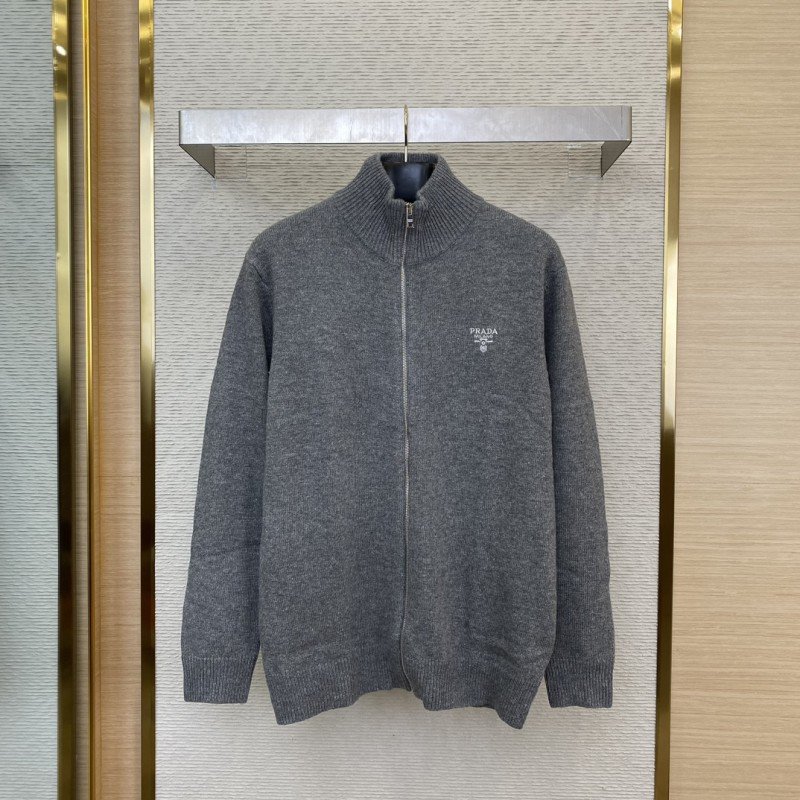 wsxc1734924571038_0.jpg Prada Wool Embroidered Zip Cardigan Grey - 图片 1