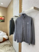 Prada Wool Embroidered Zip Cardigan Grey - 图片 3