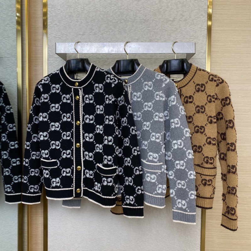 wsxc1735614074120_0-2.jpg Gucci shearling jacquard knit cardigan khaki - 图片 1