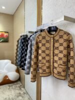 Gucci Shearling Jacquard Knit Cardigan Black - 图片 3