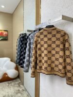Gucci Shearling Jacquard Knit Cardigan Grey - 图片 4