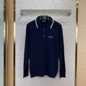 Miu Miu Logo Embroidered Pullover Navy