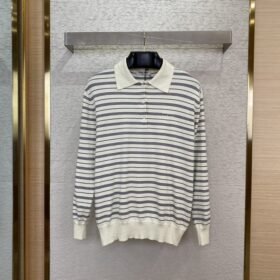 Miu Miu Striped Lapel Sweater White