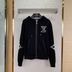 LV Derived Logo Hooded Knit Sweater Jacket