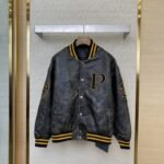 Prada Vintage Aged Baseball Leather Jacket Jacket Black