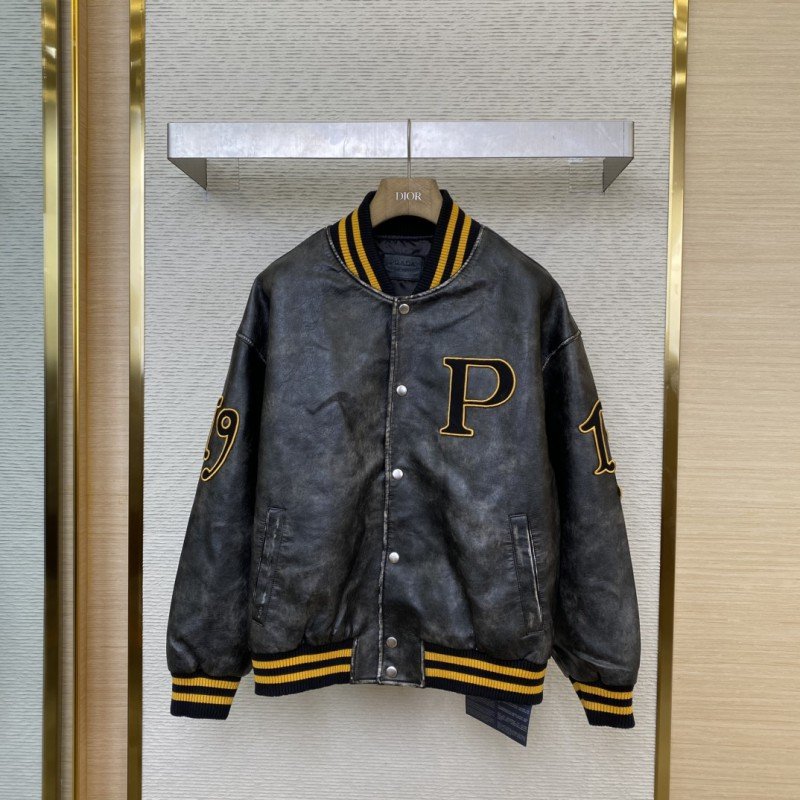 wsxc1736130228346_0.jpg Prada Vintage Aged Baseball Leather Jacket Jacket Black - 图片 1