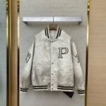 Prada Vintage Aged Baseball Leather Jacket Jacket White