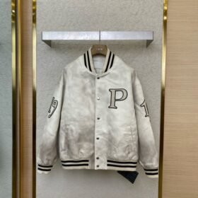 Prada Vintage Aged Baseball Leather Jacket Jacket White