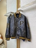 Prada Vintage Aged Baseball Leather Jacket Jacket Black - 图片 5