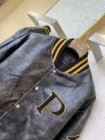 Prada Vintage Aged Baseball Leather Jacket Jacket Black - 图片 6
